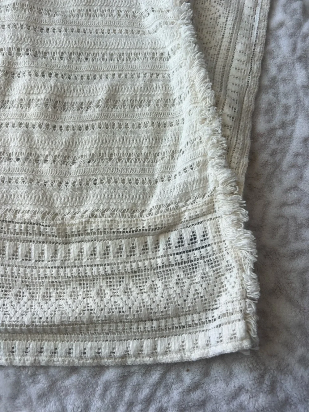NWOT Aerie White Open-Knit Fringe Trim Short Sleeve Boho Top | Size M - Picture 3 of 10